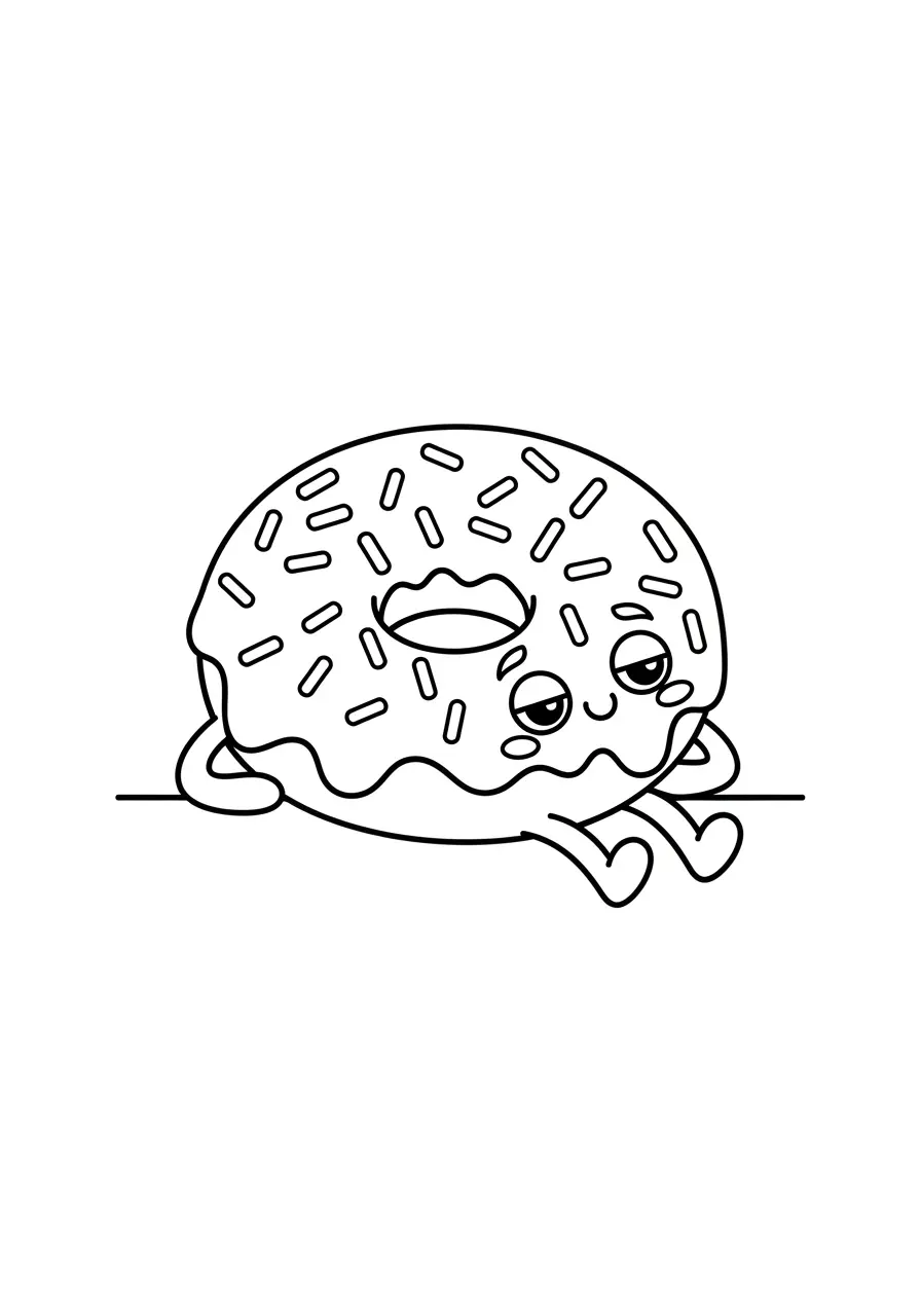 Sweet Donut Cute Easy Coloring Page