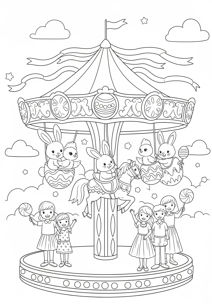 Sweet Easter Carousel Coloring Page