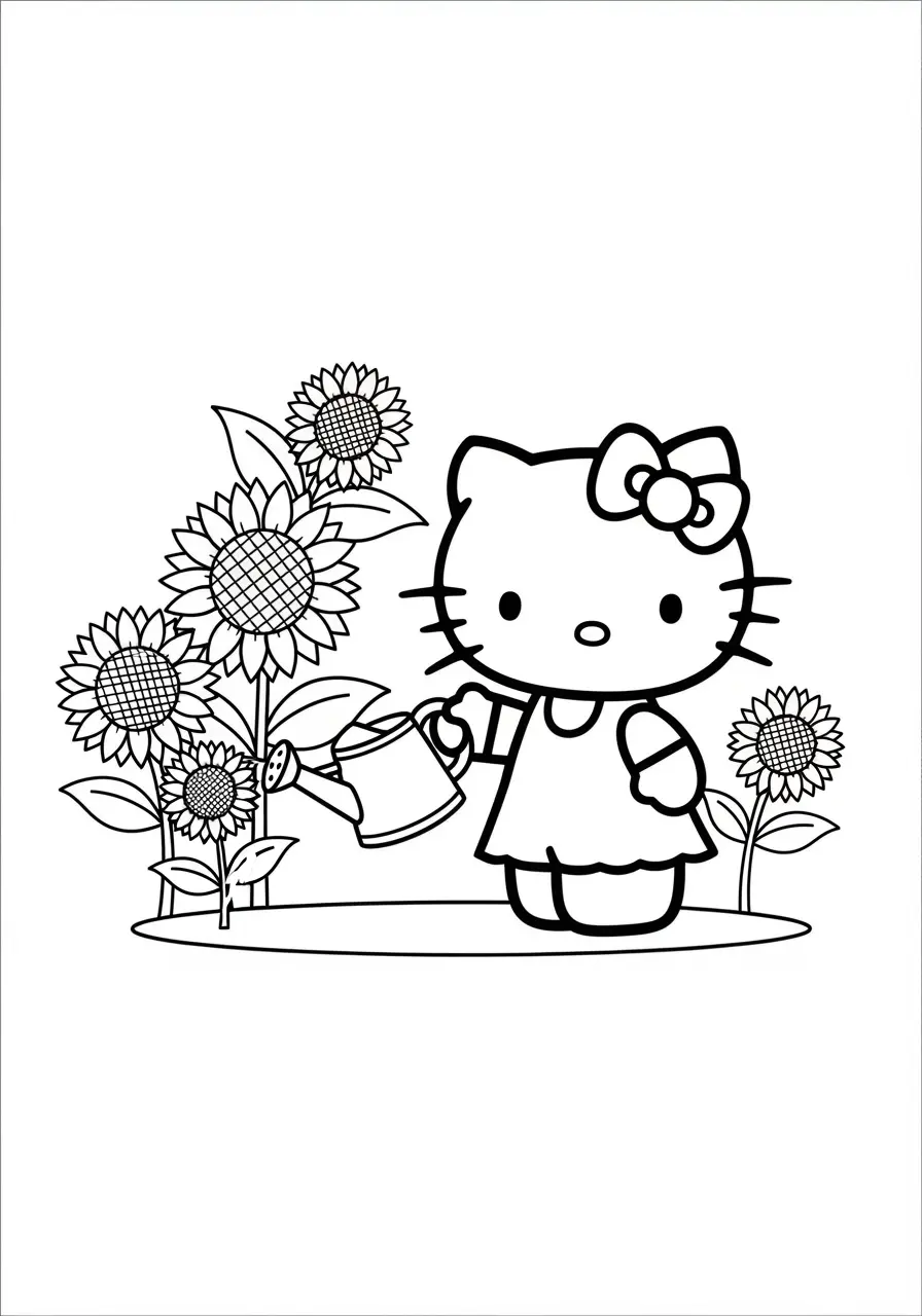 Sweet Hello Kitty Flower Garden Coloring