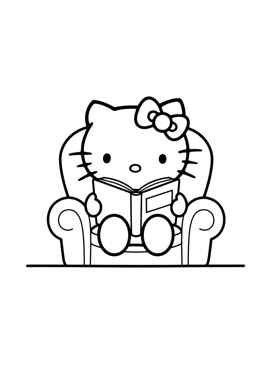 Sweet Hello Kitty Reading Coloring