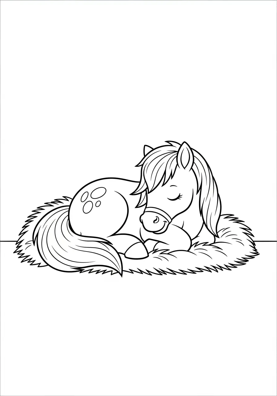 Sweet Horse Napping Hay Coloring Page