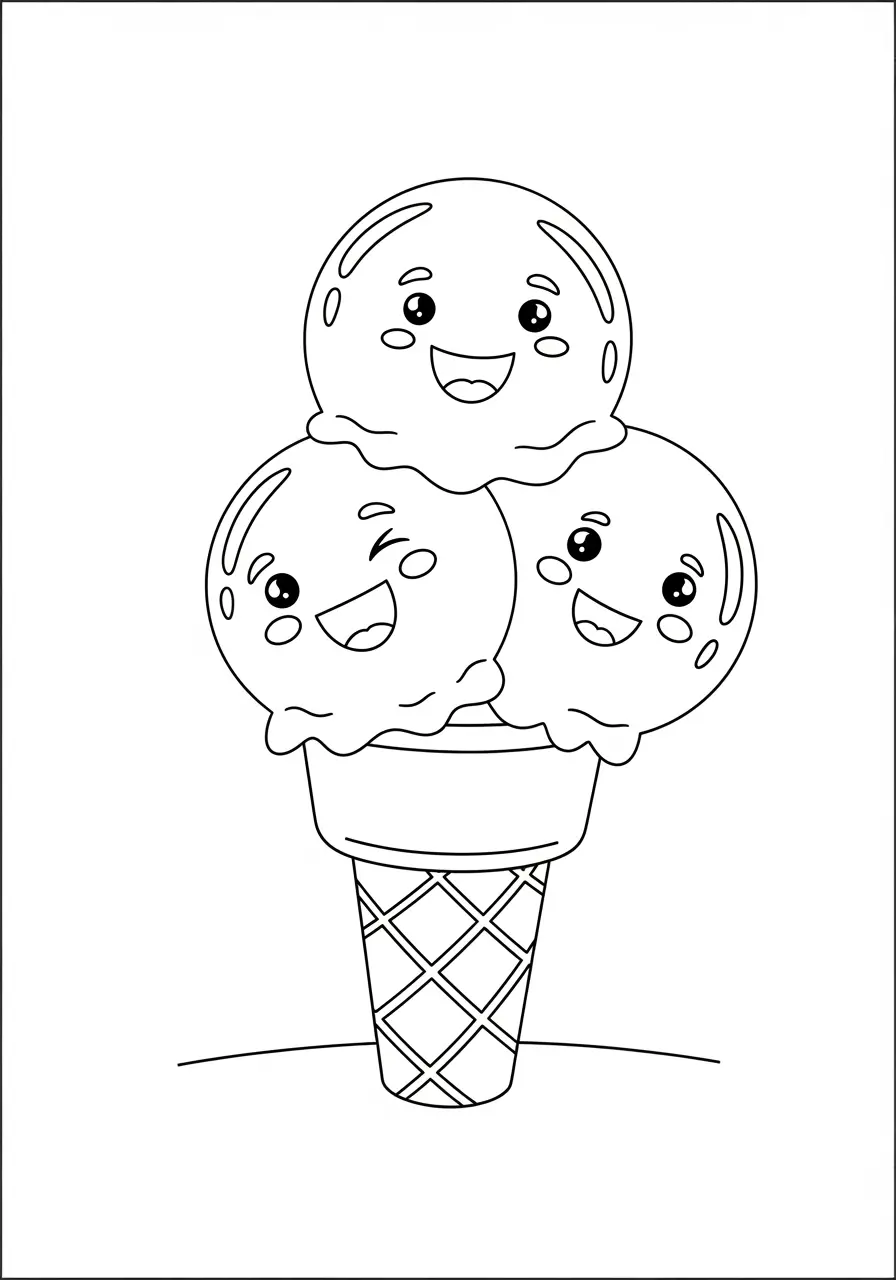 Sweet Ice Cream Kawaii Coloring Page