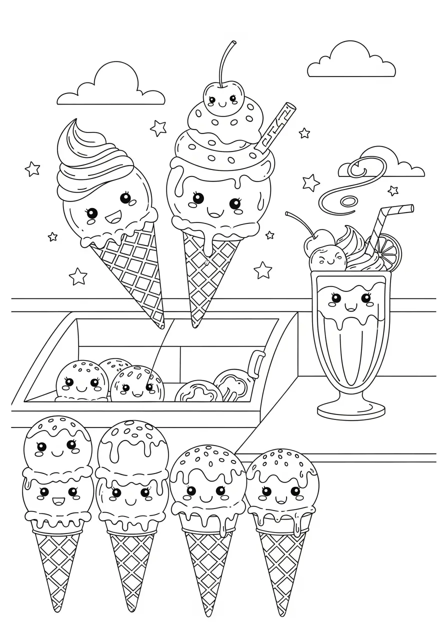 Sweet Ice Cream Parlor Coloring Page