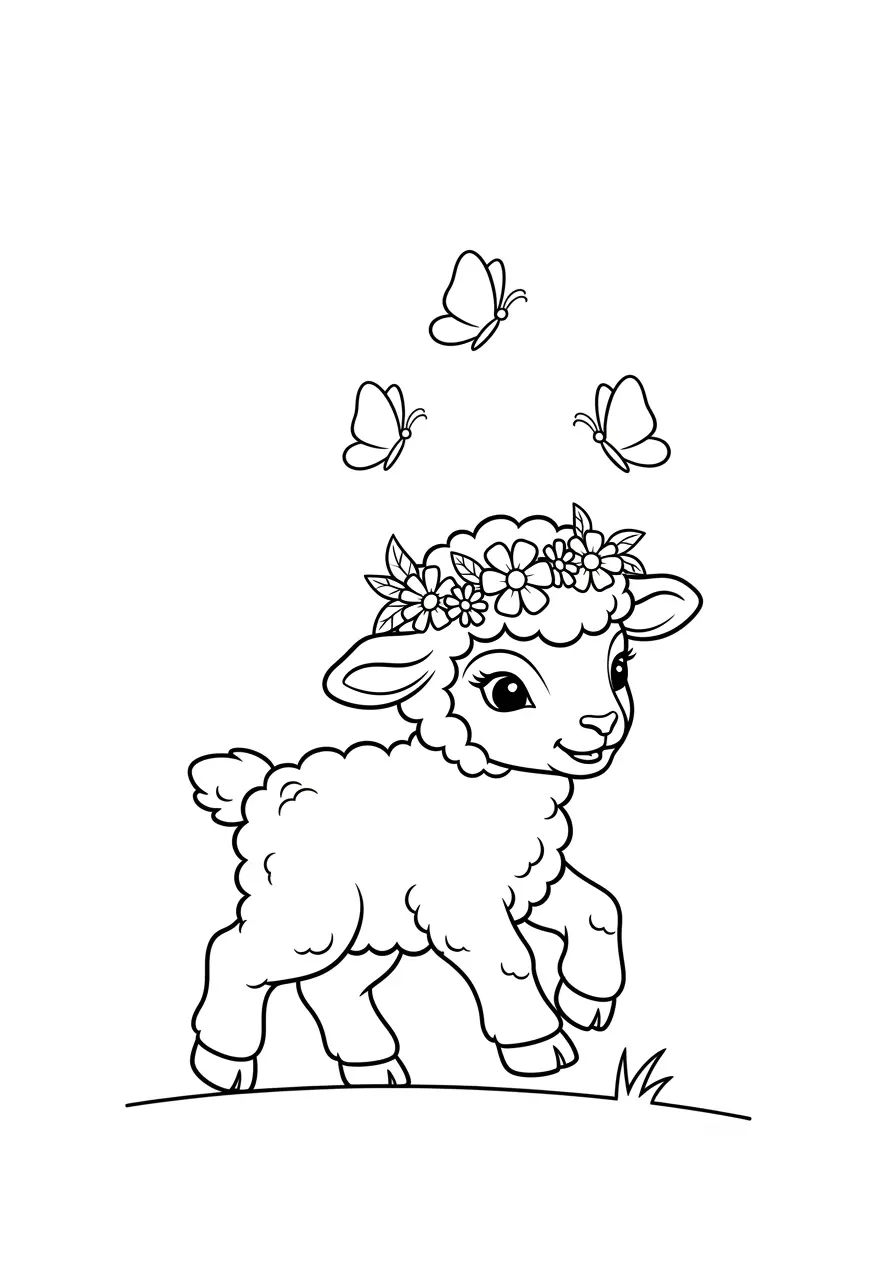 Sweet Lamb Cute Animal Coloring Page