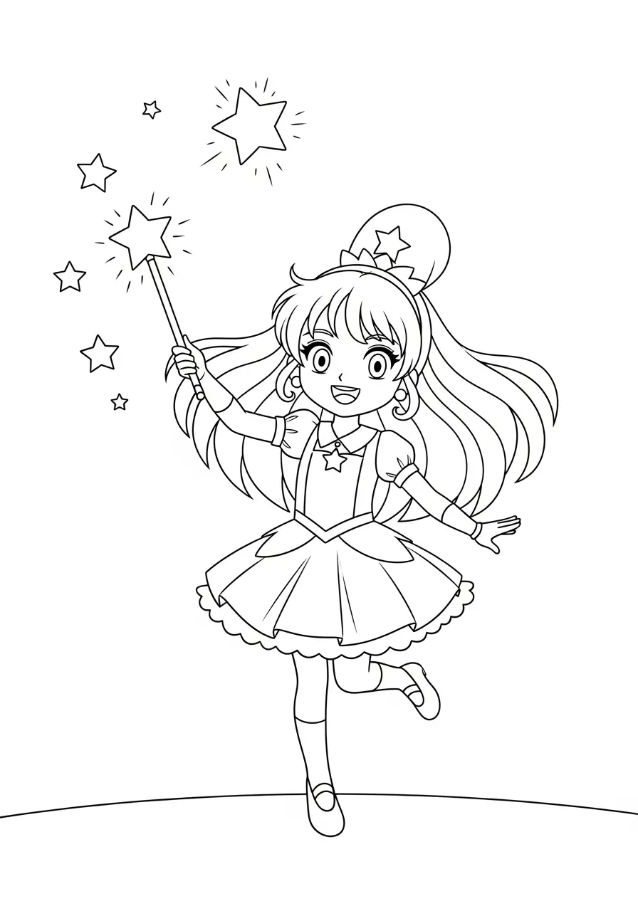 Sweet Magical Girl Anime Coloring Page