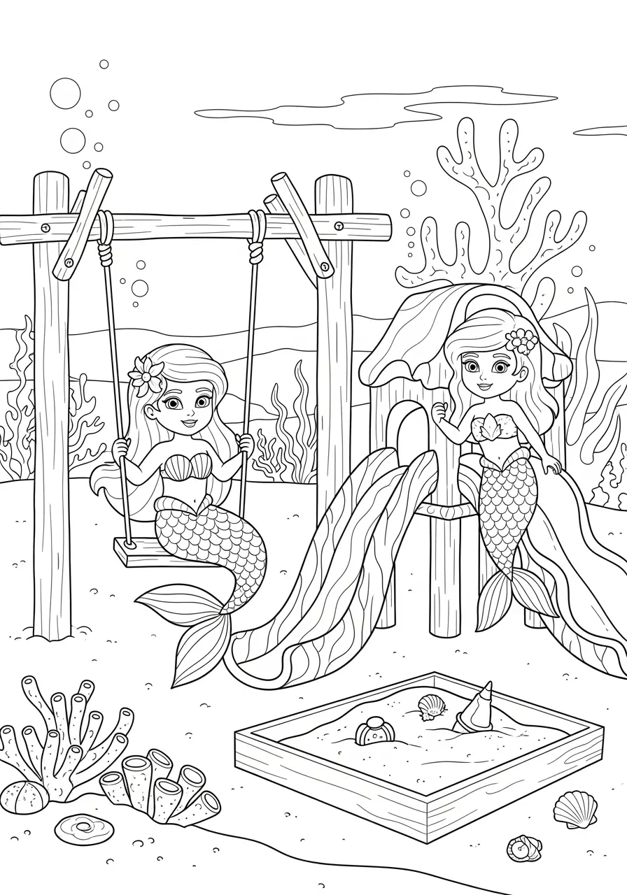 Sweet Mermaid Playground Coloring Page
