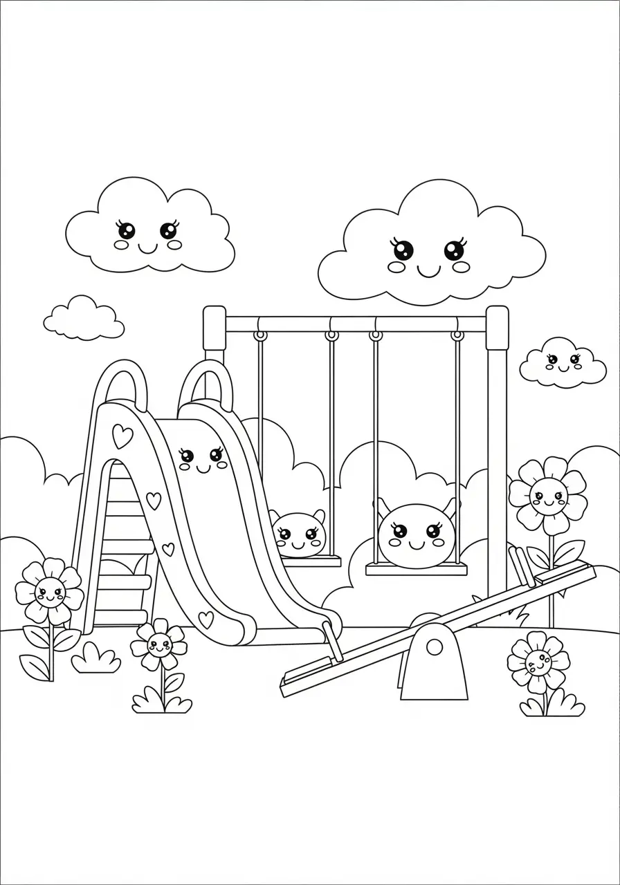 Sweet Playground Cute Simple Coloring Page