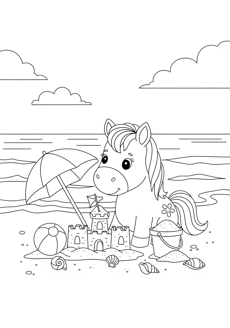 Sweet Pony Beach Day Coloring Page