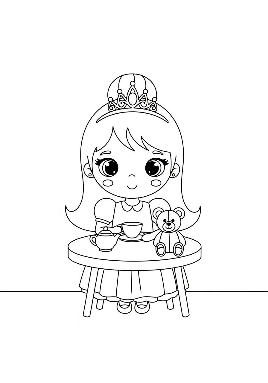 Sweet Princess Coloring Page Tea Party