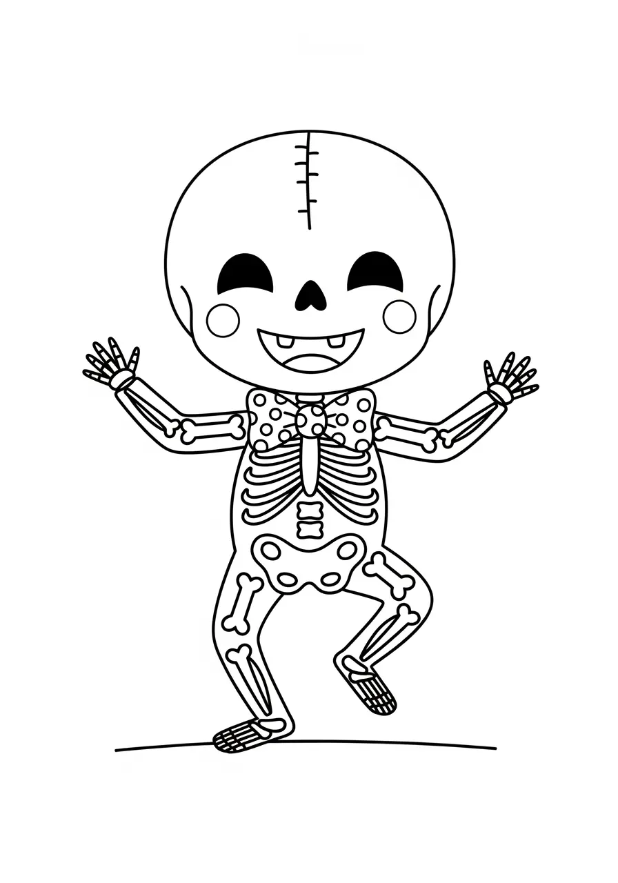 Sweet Skeleton Cute Spooky Coloring Page
