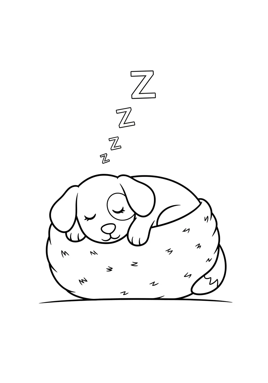 Sweet Sleeping Dog Coloring Page