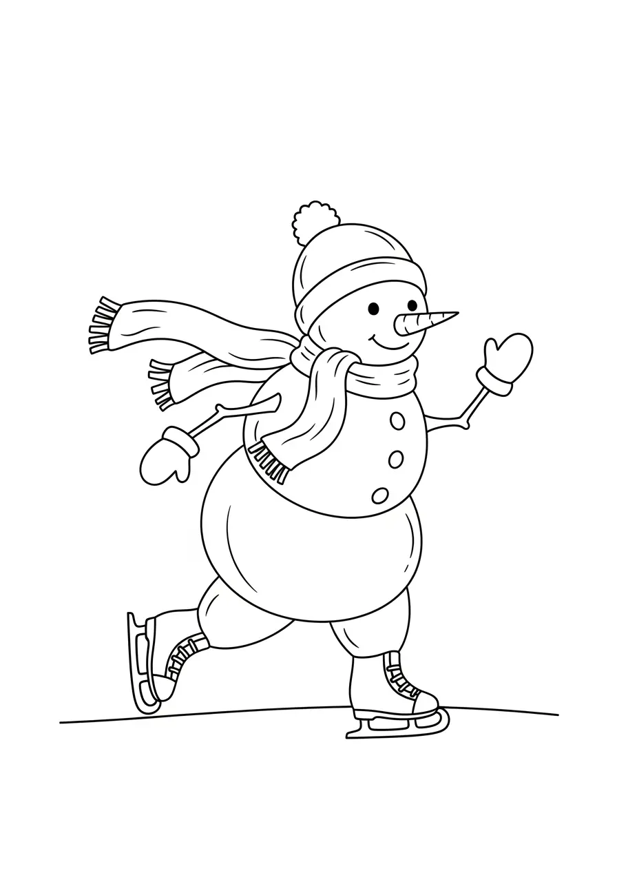 Sweet Snowman Ice Skating Coloring Page