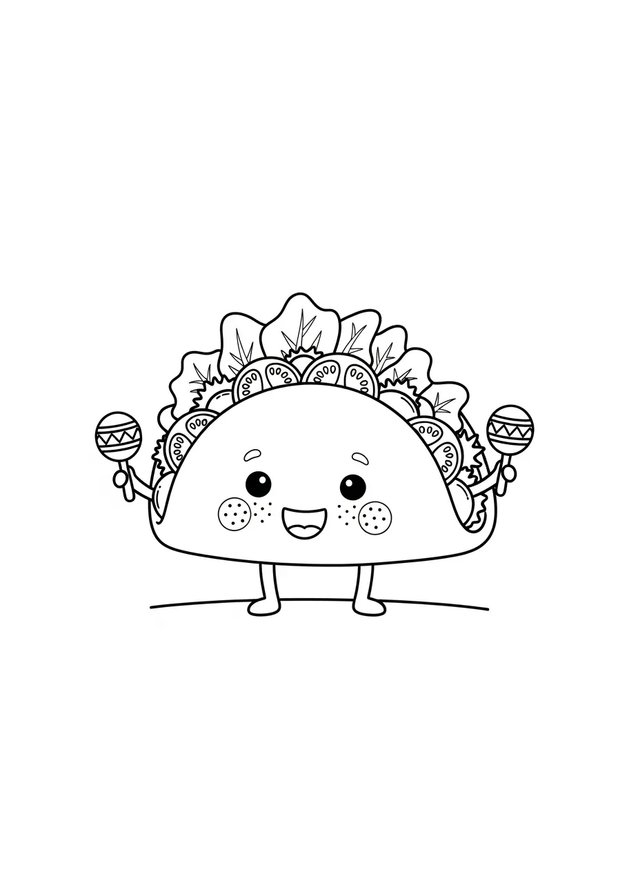 Taco Tuesday Cute Kawaii Coloring Page
