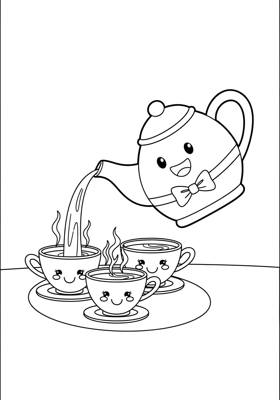 Tea Party Cute Cozy Coloring Page