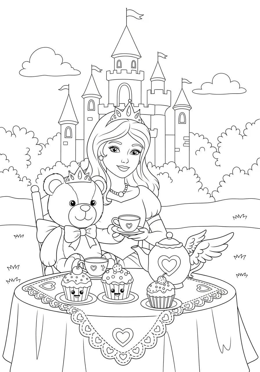 Tea Party Fairy Tale Coloring Page