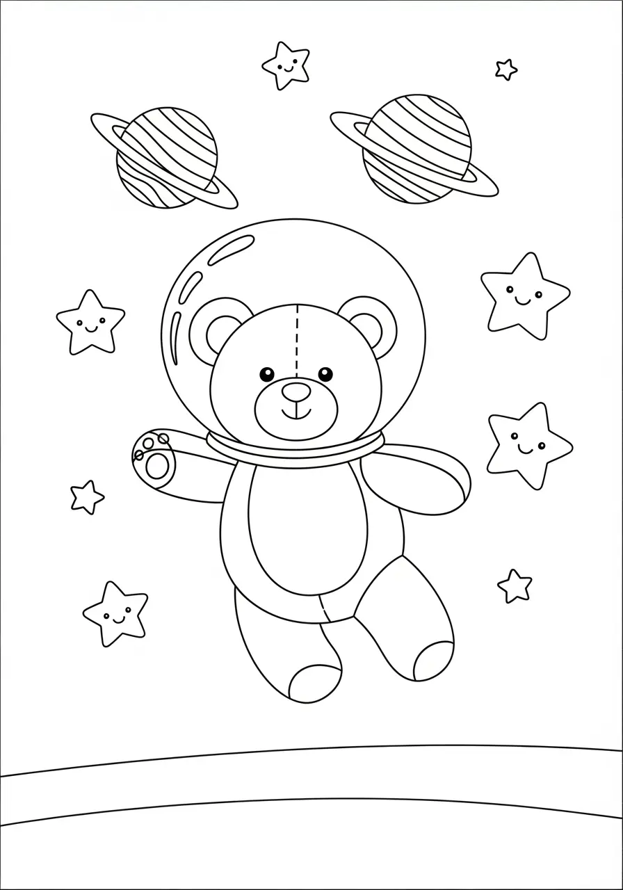 Teddy Bear Astronaut Coloring Page