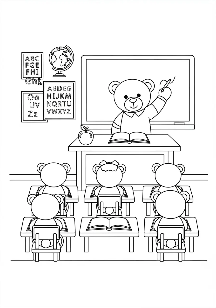 Teddy Bear School Coloring Page