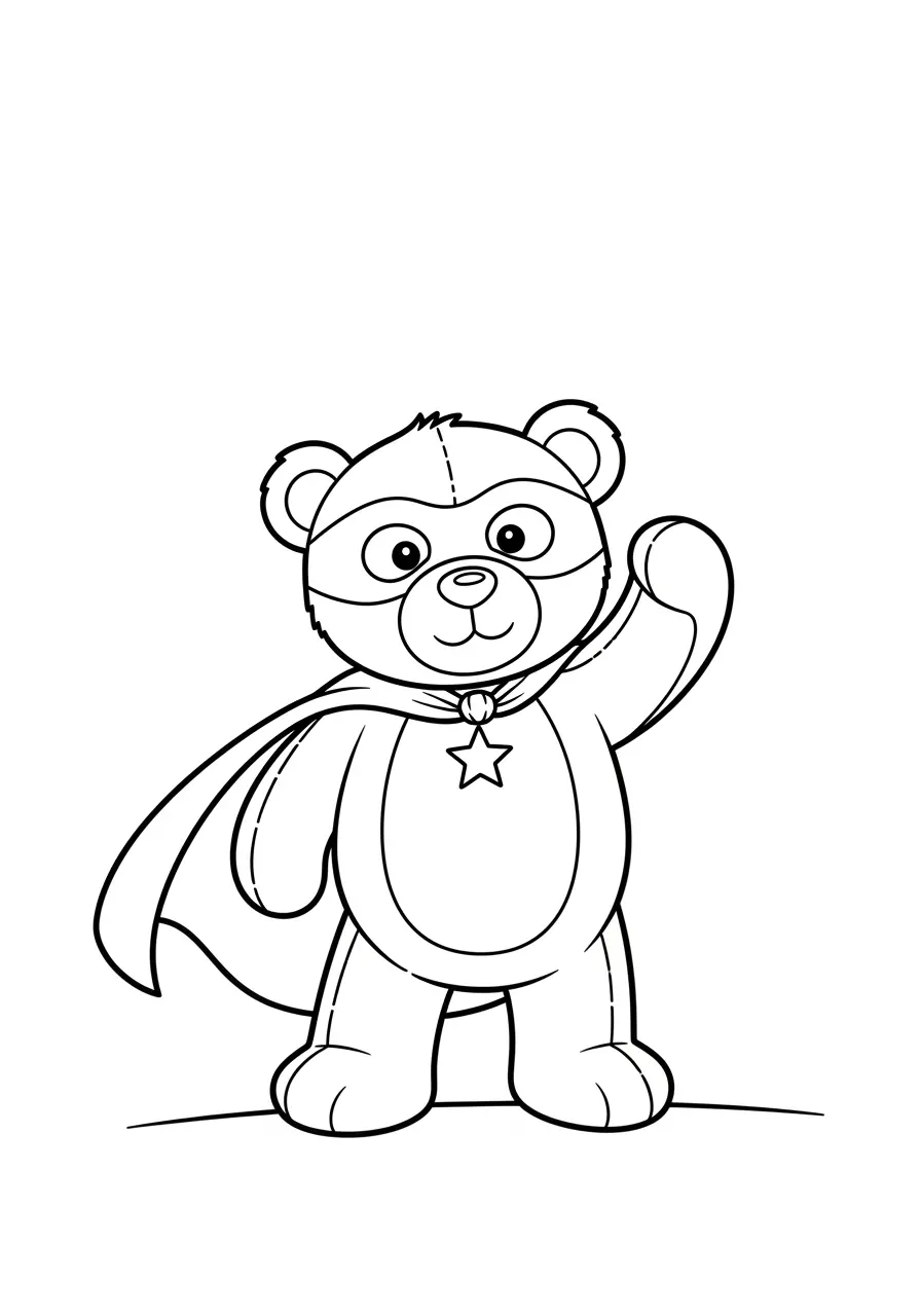 Teddy Bear Superhero Coloring Page
