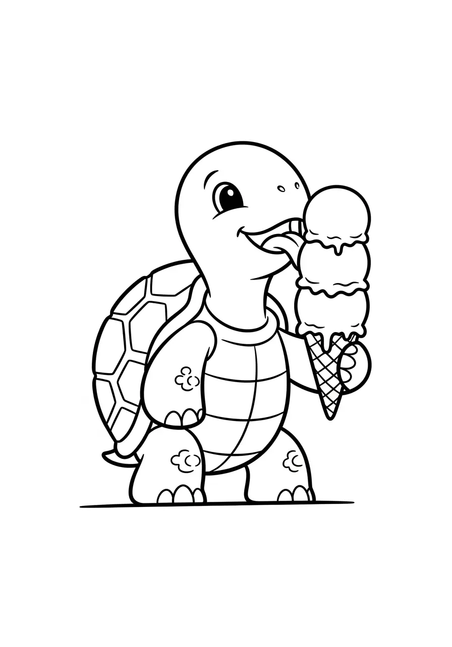 Turtle Eating Ice Cream Coloring Page
