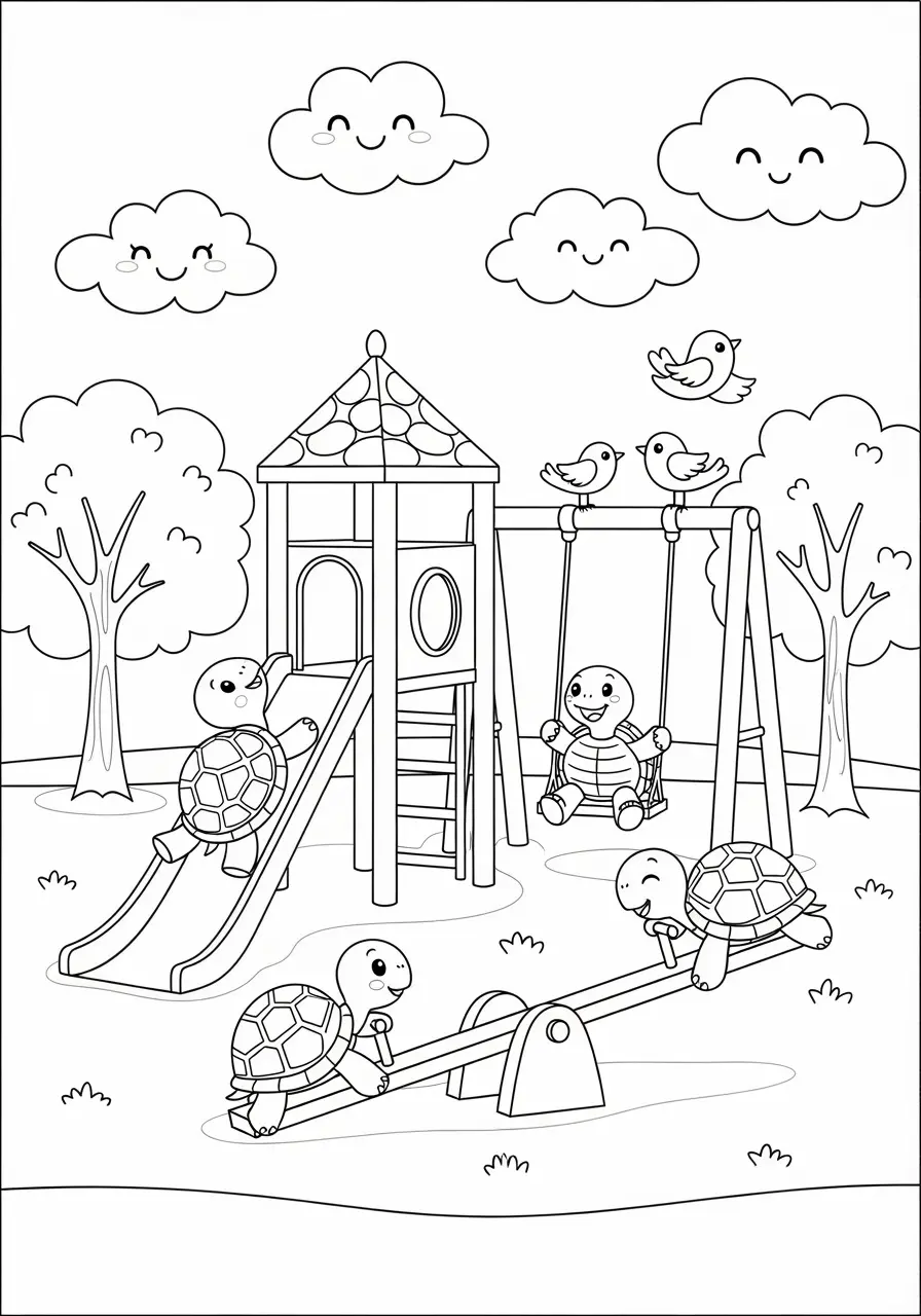 Turtle Playground Adventure Coloring Page