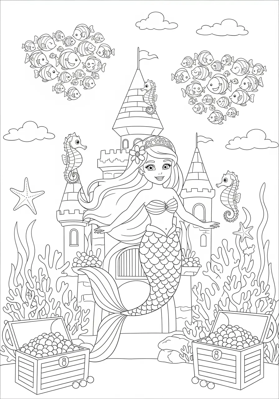 Underwater Palace Fairy Tale Coloring Page