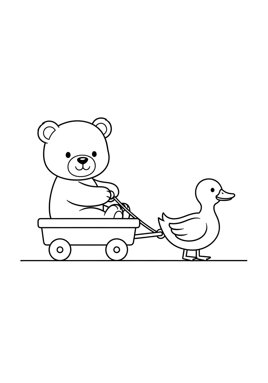 Wagon Ride Bear Coloring Page