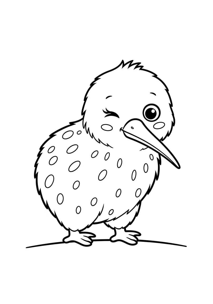 Winking Kiwi Cute Fruit Coloring Page