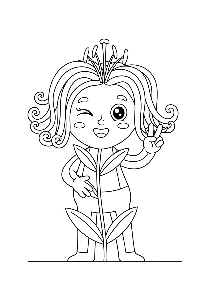 Winking Lily Cute Flower Coloring Page