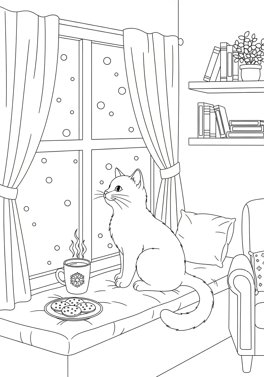 Winter Window Cozy Coloring Page