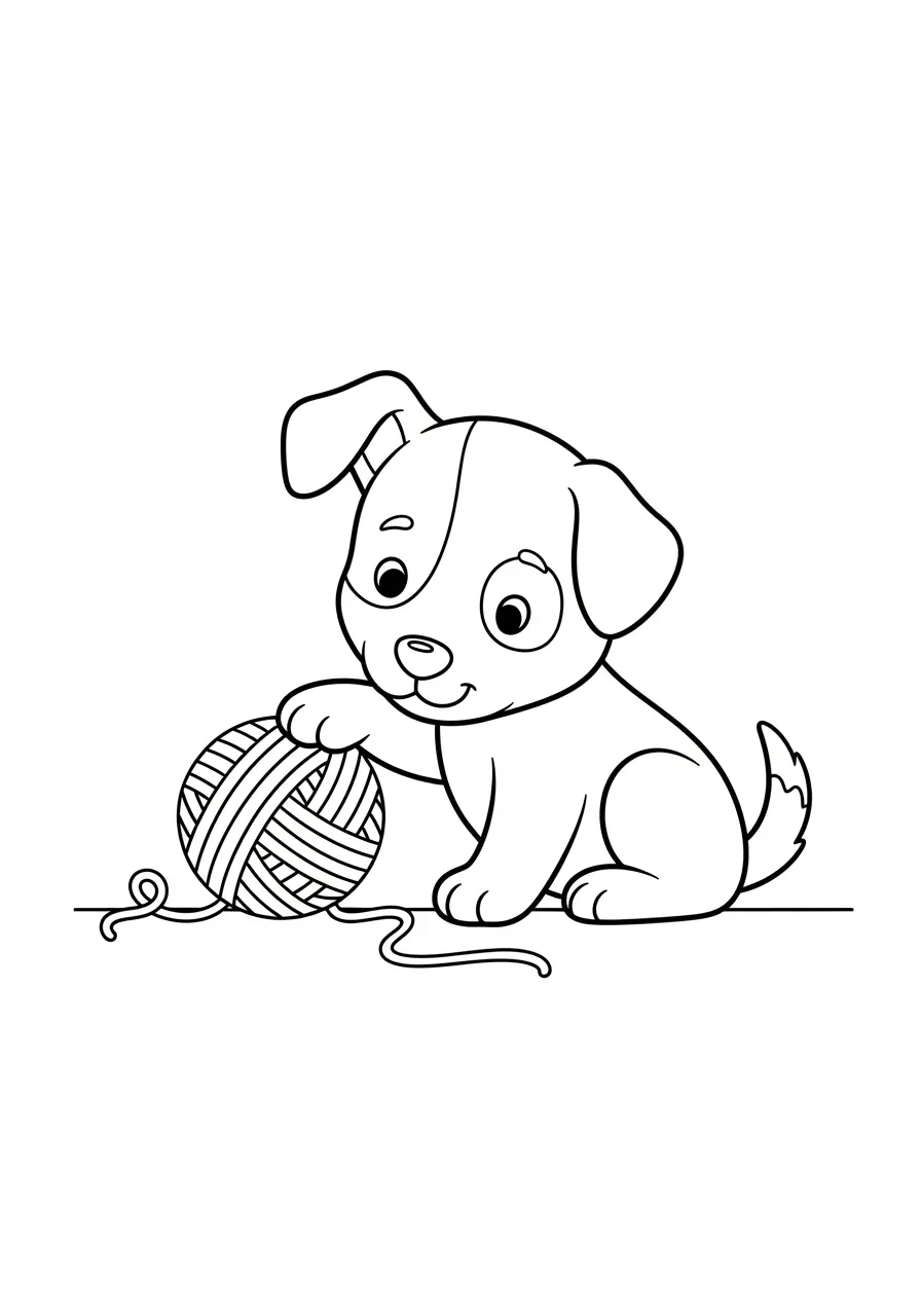 Yarn Ball Cute Puppy Coloring Page