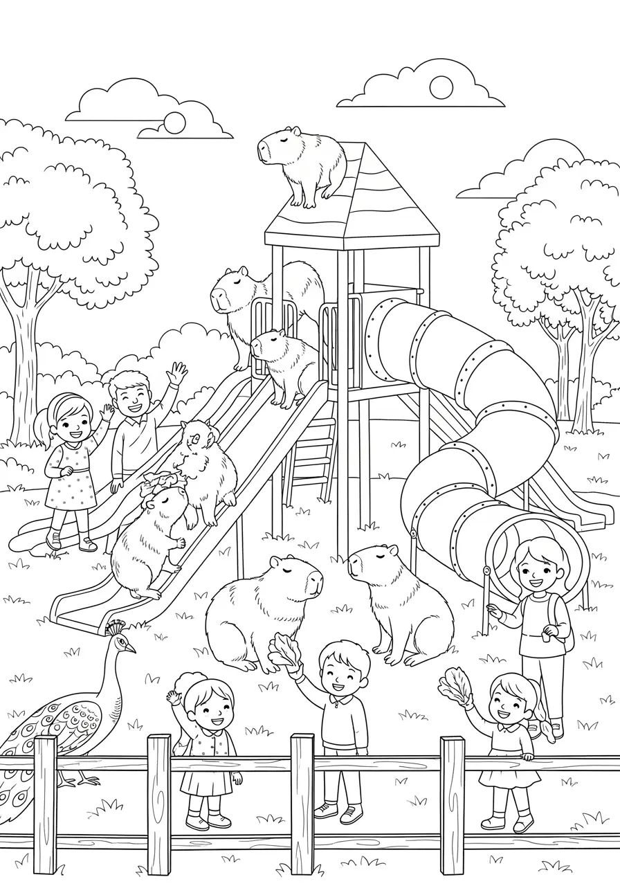 Zoo Playground Capybara Coloring Page